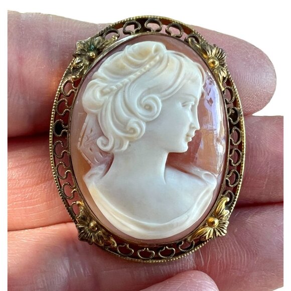 Antique Victorian Cameo Brooch/Pendant Carved Shell Bowed Large - Picture 13 of 14